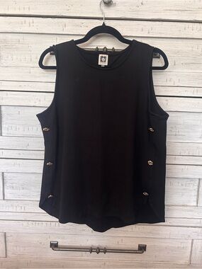 Anne Klein Black Sleeveless Tank with Side Decorative Buttons